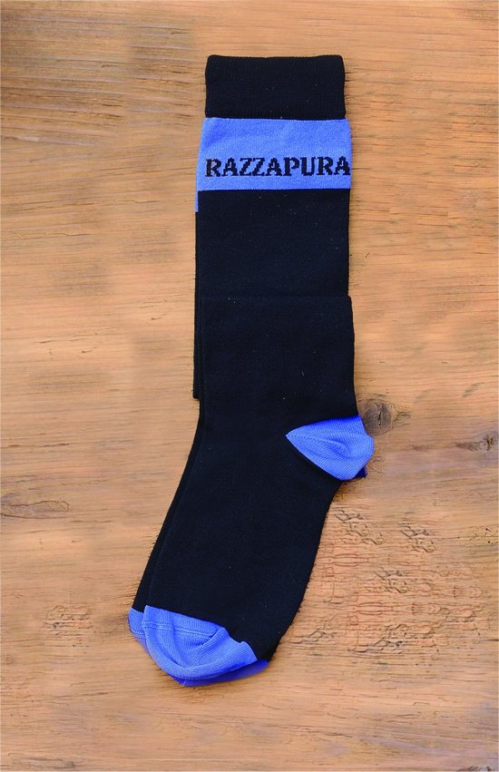 Black Skinlife long sock with royal blue band, heel and toe.