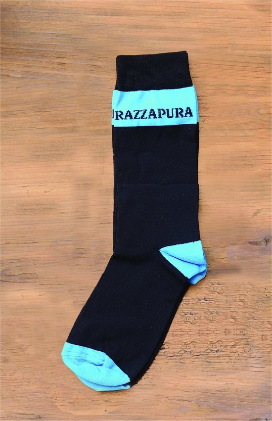 Black Skinlife long sock with tourquoise band, heel and toe.