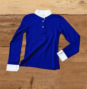 Polo coreana manica lunga blu, a nido d'ape.