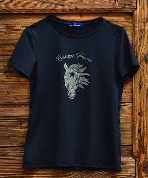 T-shirt nera con stampa testa di cavallo in glitter nero.