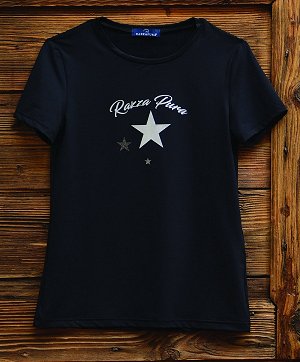 T-shirt nera con stampa RAZZA PURA e stelle argento e grigie.