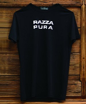Black T-shirt with withe printed RAZZA PURA.